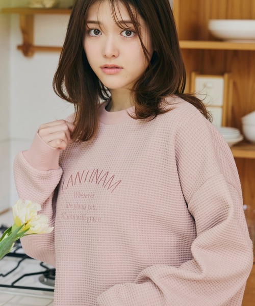 LANTINAM(ランティナム)の「【ZOZO限定】ユニセックス / ワッフルカレッジロンT(Tシャツ/カットソー・レディース・ピンク/ブラック/アイボリー・FREE)」の13枚目の写真