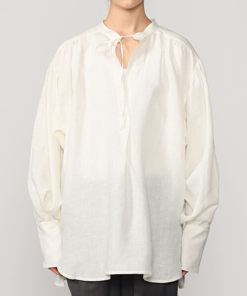 Bshop（ビショップ）の「DOU BOCHI Eric Bergere | リネン コード付ギャザーシャツ WOMEN（シャツ/ブラウス・レディース・ベージュ/ホワイト・M）」の10枚目の写真