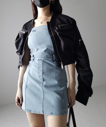 【 ２color 】ウォッシュデニムハイウエストミニキャミワンピース ／ wash denim high waist mini cami onepiece