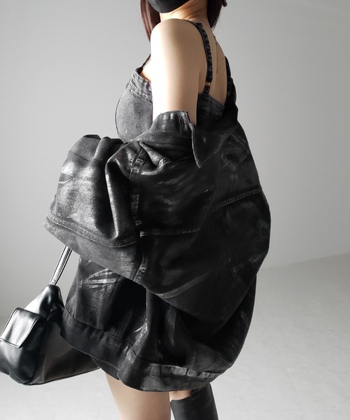 me+em select（ミームセレクト）の「【 ２color 】ウォッシュデニムハイウエストミニキャミワンピース ／ wash denim high waist mini cami onepiece（ワンピース・レディース・ブルー/ブラック・MEDIUM/SMALL）」の10枚目の写真
