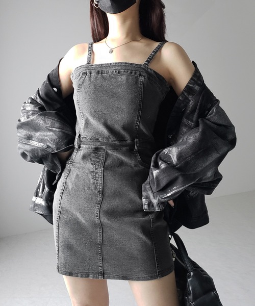 me+em select（ミームセレクト）の「【 ２color 】ウォッシュデニムハイウエストミニキャミワンピース ／ wash denim high waist mini cami onepiece（ワンピース・レディース・ブルー/ブラック・MEDIUM/SMALL）」の14枚目の写真