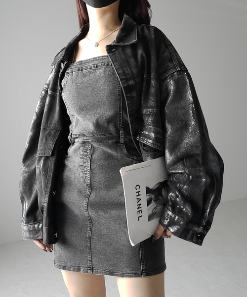 me+em select（ミームセレクト）の「【 ２color 】ウォッシュデニムハイウエストミニキャミワンピース ／ wash denim high waist mini cami onepiece（ワンピース・レディース・ブルー/ブラック・MEDIUM/SMALL）」の16枚目の写真