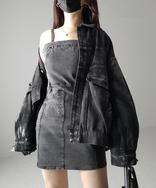 me+em select（ミームセレクト）の「【 ２color 】ウォッシュデニムハイウエストミニキャミワンピース ／ wash denim high waist mini cami onepiece（ワンピース・レディース・ブルー/ブラック・MEDIUM/SMALL）」の18枚目の写真