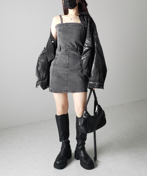 me+em select（ミームセレクト）の「【 ２color 】ウォッシュデニムハイウエストミニキャミワンピース ／ wash denim high waist mini cami onepiece（ワンピース・レディース・ブルー/ブラック・MEDIUM/SMALL）」の21枚目の写真