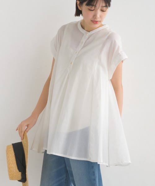 OMNES(オムネス)の「コットンボイルフレンチスリーブフレアシャツ(シャツ/ブラウス・レディース・ブラウン/ベージュ/ブラック/ホワイト/グリーン/ブルー・FREE)」の2枚目の写真