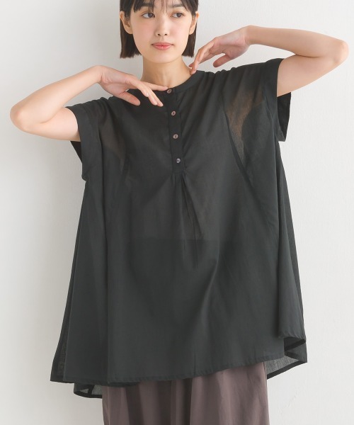 【メーカー再生品】 セール】コットンボイルフレンチスリーブフレアシャツ（シャツ トップス