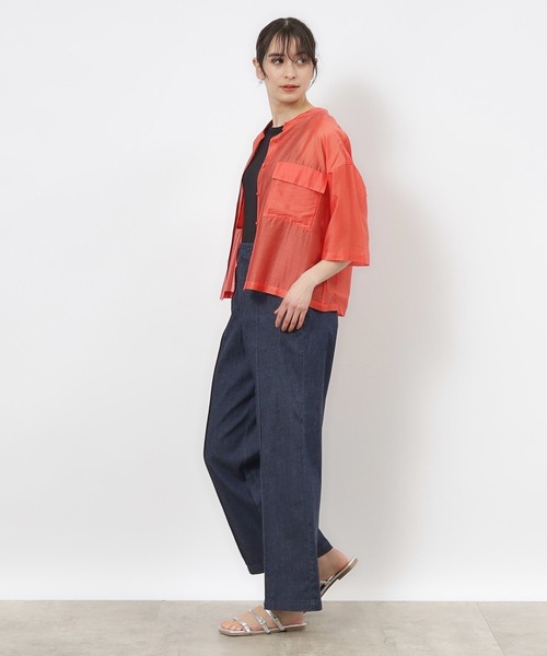 OPAQUE.CLIP（オペークドットクリップ）の「◆セットアップ対応 シアーダブルポケットシャツブラウス【洗濯機洗い可】（シャツ/ブラウス・レディース・オレンジ/ブラウン系その他/グリーン/ブラック/ブラウン系その他7・40/38/42/36）」の10枚目の写真