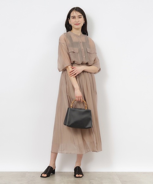 OPAQUE.CLIP（オペークドットクリップ）の「◆セットアップ対応 シアーダブルポケットシャツブラウス【洗濯機洗い可】（シャツ/ブラウス・レディース・オレンジ/ブラウン系その他/グリーン/ブラック/ブラウン系その他7・40/38/42/36）」の15枚目の写真