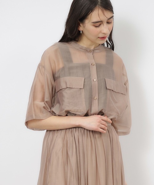 OPAQUE.CLIP（オペークドットクリップ）の「◆セットアップ対応 シアーダブルポケットシャツブラウス【洗濯機洗い可】（シャツ/ブラウス・レディース・オレンジ/ブラウン系その他/グリーン/ブラック/ブラウン系その他7・40/38/42/36）」の16枚目の写真