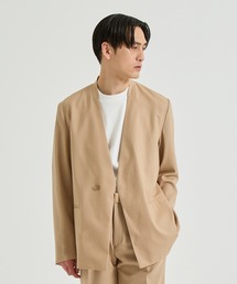 THE TOKYO(UgELE)́yTHE TOKYO/UgELEzSummer Wool Calm Skin Semi Double No Collar Easy Jacket/T}[E[J[XLZ~_um[J[C[W[WPbgyZbgAbvΉz(e[[hWPbg)