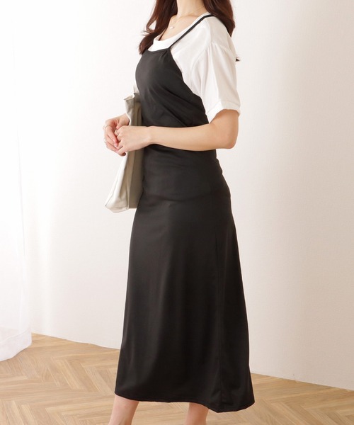 ソイドレースミディワンピース Lace Ladies レース切替 ロングワンピース パーティードレス S