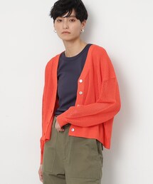 ◆メッシュ編みVネックニットカーディガン【洗濯機洗い可/抗ピル】