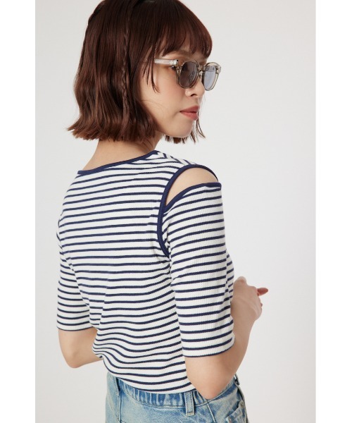 RODEO CROWNS WIDE BOWL（ロデオクラウンズワイドボウル）の「ショルダースリットトップス（Tシャツ/カットソー・レディース・ブルー系その他3/ブラック/オフホワイト・FREE）」の3枚目の写真