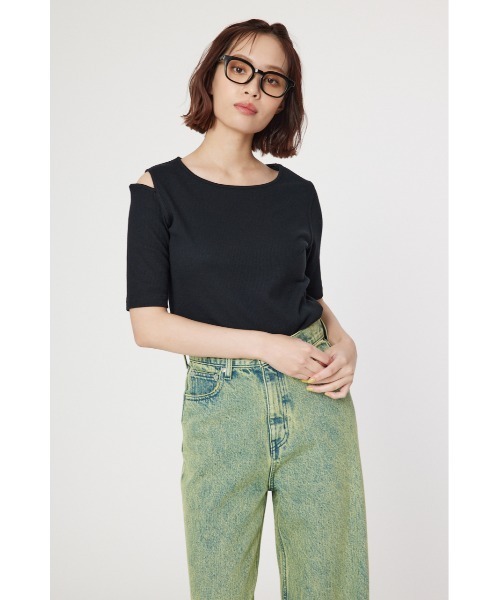 RODEO CROWNS WIDE BOWL（ロデオクラウンズワイドボウル）の「ショルダースリットトップス（Tシャツ/カットソー・レディース・ブルー系その他3/ブラック/オフホワイト・FREE）」の5枚目の写真