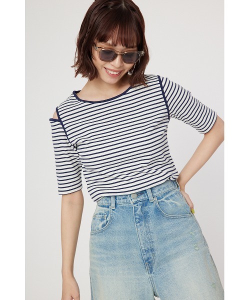 RODEO CROWNS WIDE BOWL（ロデオクラウンズワイドボウル）の「ショルダースリットトップス（Tシャツ/カットソー・レディース・ブルー系その他3/ブラック/オフホワイト・FREE）」の13枚目の写真