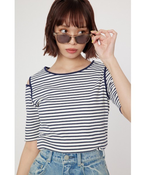 RODEO CROWNS WIDE BOWL（ロデオクラウンズワイドボウル）の「ショルダースリットトップス（Tシャツ/カットソー・レディース・ブルー系その他3/ブラック/オフホワイト・FREE）」の14枚目の写真