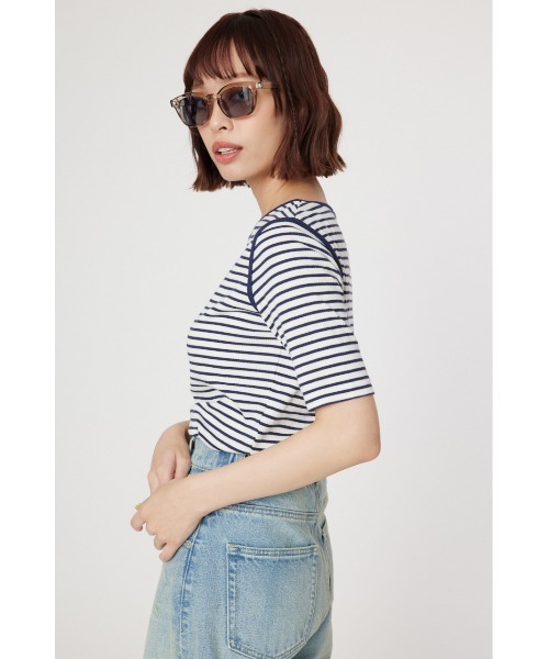 RODEO CROWNS WIDE BOWL（ロデオクラウンズワイドボウル）の「ショルダースリットトップス（Tシャツ/カットソー・レディース・ブルー系その他3/ブラック/オフホワイト・FREE）」の15枚目の写真