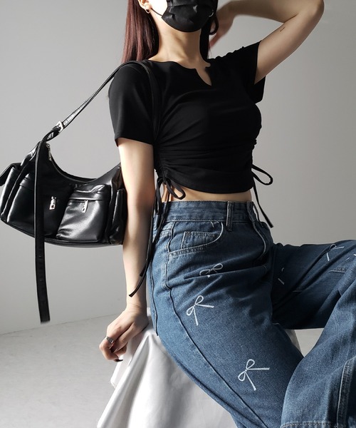 me+em select(ミームセレクト)の「※※【 2color 】リボンプリントハイウエストストレートデニム / ribbon print high waist straight denim(デニムパンツ・レディース・ブラック/ブルー・SMALL/MEDIUM/LARGE)」の11枚目の写真