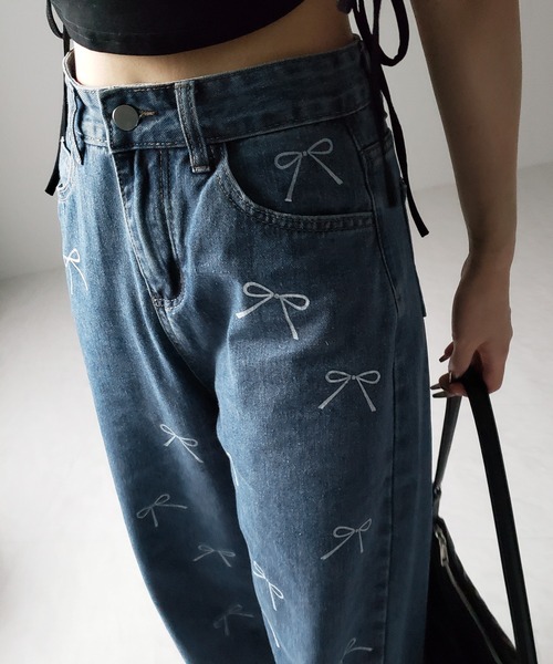 me+em select(ミームセレクト)の「※※【 2color 】リボンプリントハイウエストストレートデニム / ribbon print high waist straight denim(デニムパンツ・レディース・ブラック/ブルー・SMALL/MEDIUM/LARGE)」の13枚目の写真