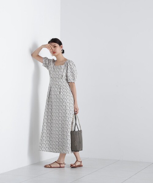 N.（N. Natural Beauty Basic）（エヌエヌナチュラルビューティーベーシック）の「◆スクエアネックプリントワンピース《S Size Line》（ワンピース・レディース・グリーン系その他/ブラック系その他/オフホワイト・SMALL/MEDIUM）」の21枚目の写真