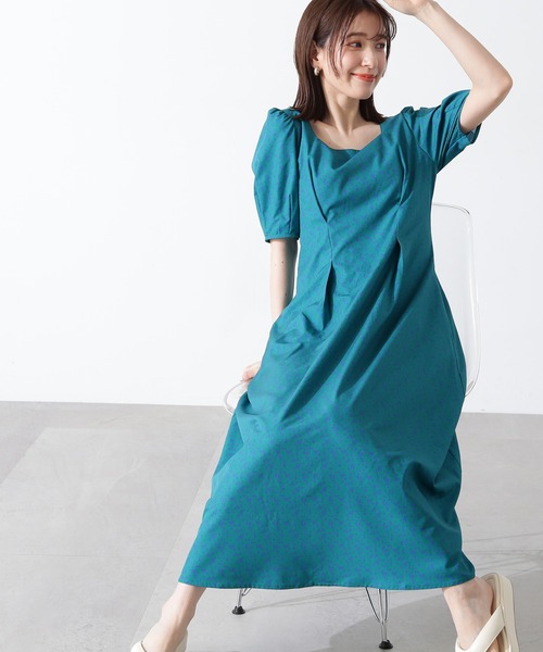 N.（N. Natural Beauty Basic）（エヌエヌナチュラルビューティーベーシック）の「◆スクエアネックプリントワンピース《S Size Line》（ワンピース・レディース・グリーン系その他/ブラック系その他/オフホワイト・SMALL/MEDIUM）」の6枚目の写真