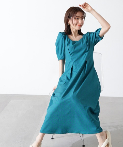 N.（N. Natural Beauty Basic）（エヌエヌナチュラルビューティーベーシック）の「◆スクエアネックプリントワンピース《S Size Line》（ワンピース・レディース・グリーン系その他/ブラック系その他/オフホワイト・SMALL/MEDIUM）」の8枚目の写真