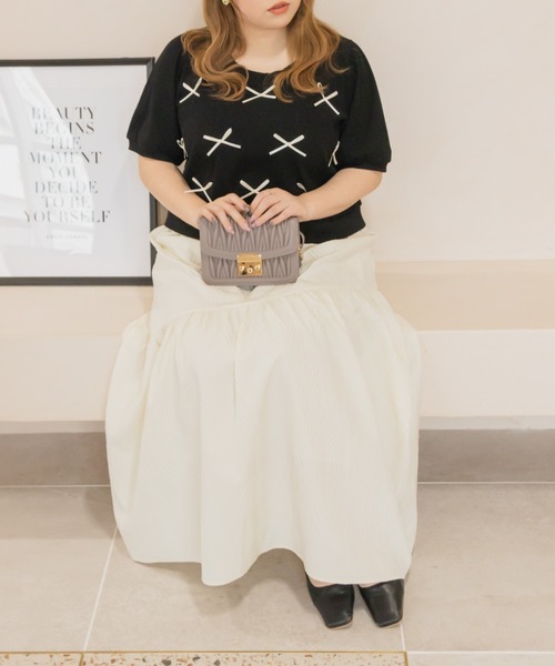 CLETTE(クレット)の「リボンデザインプルオーバー(Tシャツ/カットソー・レディース・ブラック/グレー・4L/LL/3L)」の3枚目の写真
