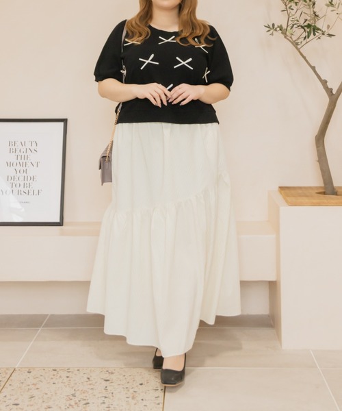CLETTE(クレット)の「リボンデザインプルオーバー(Tシャツ/カットソー・レディース・ブラック/グレー・4L/LL/3L)」の5枚目の写真