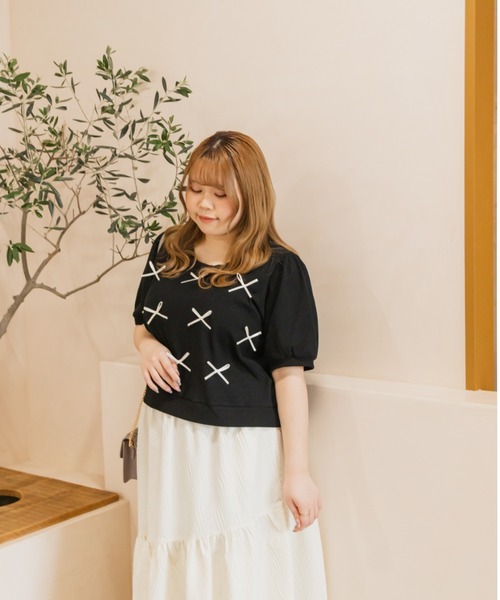 CLETTE(クレット)の「リボンデザインプルオーバー(Tシャツ/カットソー・レディース・ブラック/グレー・4L/LL/3L)」の8枚目の写真
