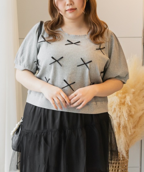 CLETTE(クレット)の「リボンデザインプルオーバー(Tシャツ/カットソー・レディース・ブラック/グレー・4L/LL/3L)」の12枚目の写真