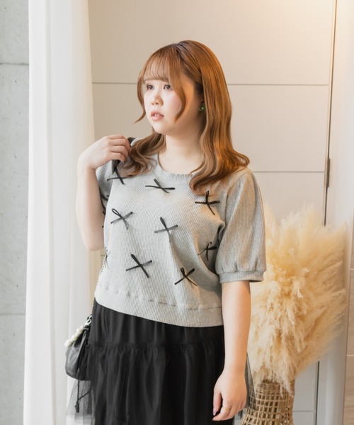 CLETTE(クレット)の「リボンデザインプルオーバー(Tシャツ/カットソー・レディース・ブラック/グレー・4L/LL/3L)」の13枚目の写真