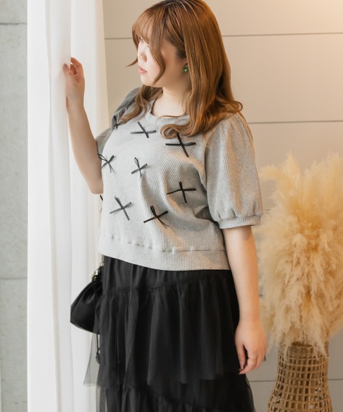 CLETTE(クレット)の「リボンデザインプルオーバー(Tシャツ/カットソー・レディース・ブラック/グレー・4L/LL/3L)」の14枚目の写真