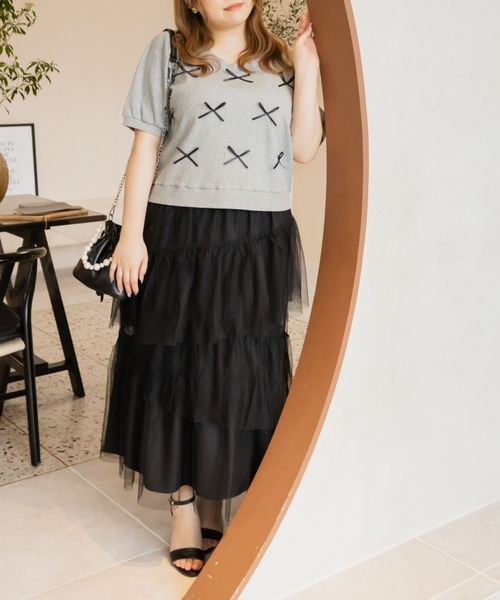 CLETTE(クレット)の「リボンデザインプルオーバー(Tシャツ/カットソー・レディース・ブラック/グレー・4L/LL/3L)」の15枚目の写真