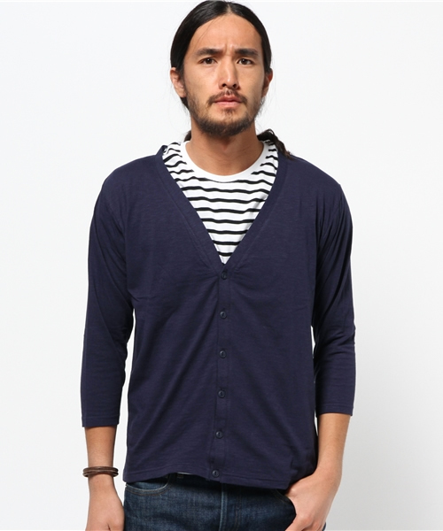 SEVENDAYS=SUNDAY(セブンデイズサンデイ)の「スラブ天竺 7分袖カーディガン(カーディガン/ボレロ・メンズ・オフホワイト/チャコールグレー/カーキ/ネイビー・SMALL/MEDIUM/LARGE)」の4枚目の写真