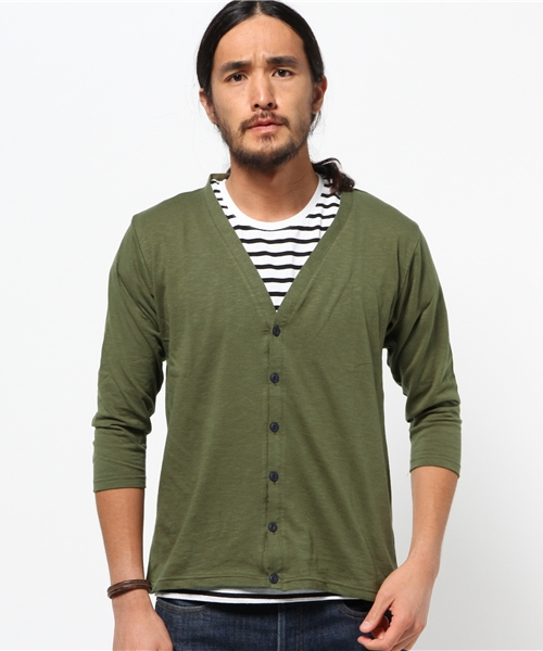 SEVENDAYS=SUNDAY(セブンデイズサンデイ)の「スラブ天竺 7分袖カーディガン(カーディガン/ボレロ・メンズ・オフホワイト/チャコールグレー/カーキ/ネイビー・SMALL/MEDIUM/LARGE)」の3枚目の写真