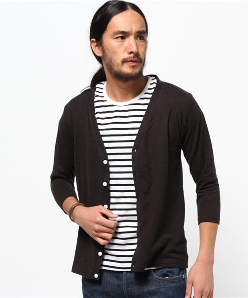 SEVENDAYS=SUNDAY(セブンデイズサンデイ)の「スラブ天竺 7分袖カーディガン(カーディガン/ボレロ・メンズ・オフホワイト/チャコールグレー/カーキ/ネイビー・SMALL/MEDIUM/LARGE)」の7枚目の写真