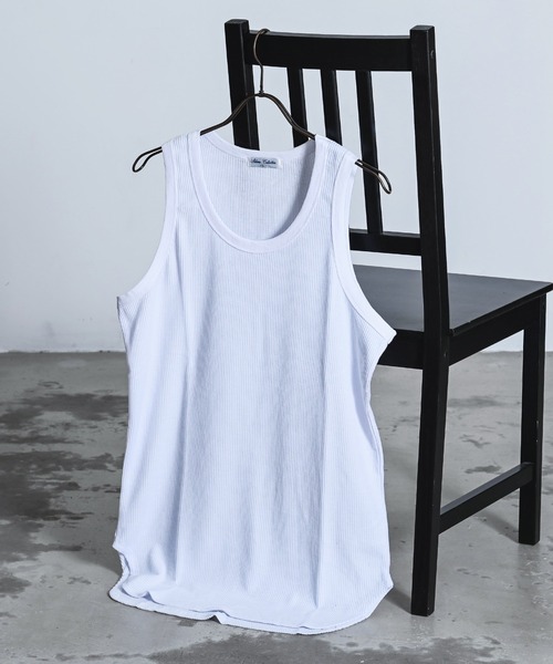 Revo.（レボ）の「ワッフル 裾ラウンド タンクトップ レイヤード ロング丈（タンクトップ・メンズ・ホワイト/ブラック/グレー・M/L）」の2枚目の写真