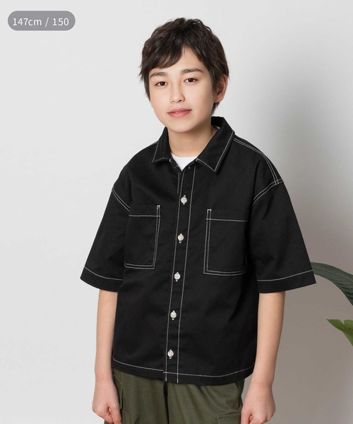 MPS(エムピーエス)の「MPS(エムピーエス)【冷感】ワイドシャツレイヤード(シャツ/ブラウス・キッズ・ブラック/ダークインディゴブルー・120/130/140/150/160)」の2枚目の写真
