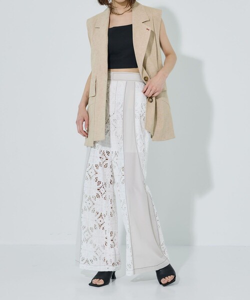 PUBLIC TOKYO（パブリックトウキョウ）の「コットンレースウエスタンパンツ（スラックス・レディース・ブルー/ホワイト・1/2）」の2枚目の写真