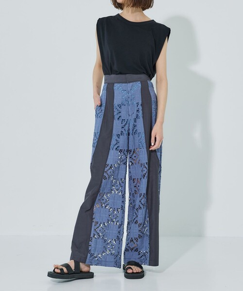 PUBLIC TOKYO（パブリックトウキョウ）の「コットンレースウエスタンパンツ（スラックス・レディース・ブルー/ホワイト・1/2）」の10枚目の写真