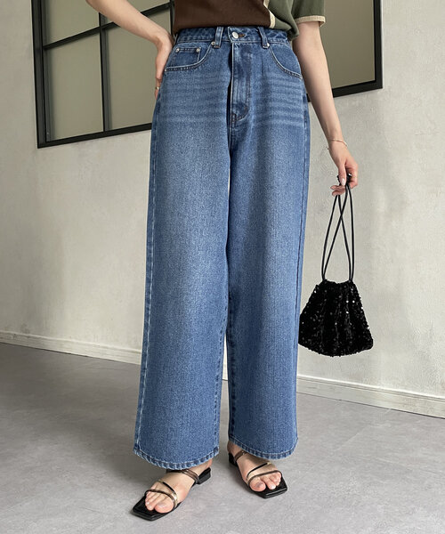 Thevon（ゼボン）の「【2サイズ展開／身長別サイズ比較動画あり】ハイウエストワイドデニム（デニムパンツ・レディース・ブラック/ブルー/サックスブルー・S/M）」の7枚目の写真