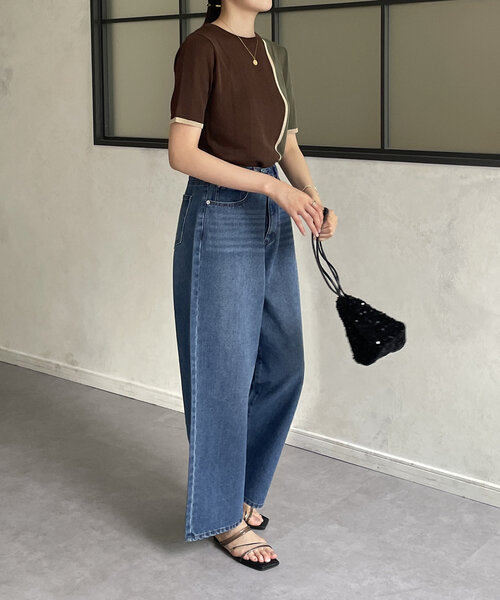 Thevon（ゼボン）の「【2サイズ展開／身長別サイズ比較動画あり】ハイウエストワイドデニム（デニムパンツ・レディース・ブラック/ブルー/サックスブルー・S/M）」の9枚目の写真