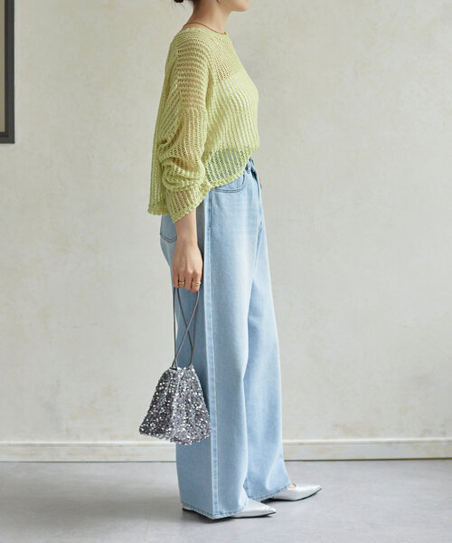 Thevon（ゼボン）の「【2サイズ展開／身長別サイズ比較動画あり】ハイウエストワイドデニム（デニムパンツ・レディース・ブラック/ブルー/サックスブルー・S/M）」の17枚目の写真