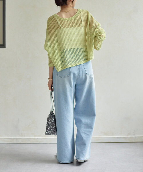 Thevon（ゼボン）の「【2サイズ展開／身長別サイズ比較動画あり】ハイウエストワイドデニム（デニムパンツ・レディース・ブラック/ブルー/サックスブルー・S/M）」の18枚目の写真