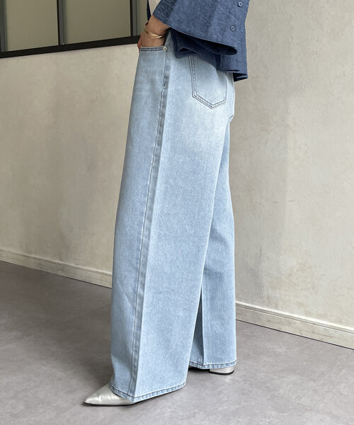 Thevon（ゼボン）の「【2サイズ展開／身長別サイズ比較動画あり】ハイウエストワイドデニム（デニムパンツ・レディース・ブラック/ブルー/サックスブルー・S/M）」の21枚目の写真