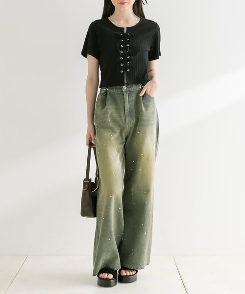 OLIVE des OLIVE（オリーブデオリーブ）の「【WEB限定】レースアップテレコトップス　1041060790（Tシャツ/カットソー・レディース・ブラック/サックスブルー/チャコールグレー/オフホワイト・FREE）」の20枚目の写真