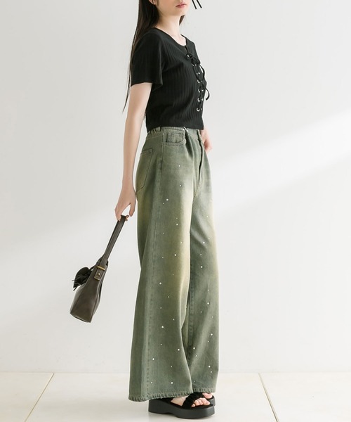 OLIVE des OLIVE（オリーブデオリーブ）の「【WEB限定】レースアップテレコトップス　1041060790（Tシャツ/カットソー・レディース・ブラック/サックスブルー/チャコールグレー/オフホワイト・FREE）」の21枚目の写真