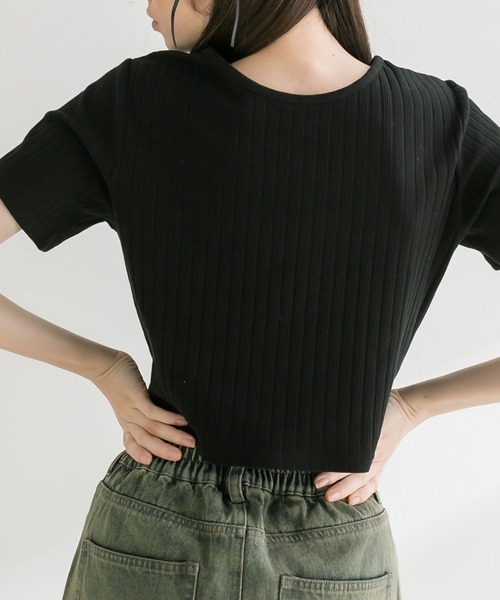 OLIVE des OLIVE（オリーブデオリーブ）の「【WEB限定】レースアップテレコトップス　1041060790（Tシャツ/カットソー・レディース・ブラック/サックスブルー/チャコールグレー/オフホワイト・FREE）」の14枚目の写真