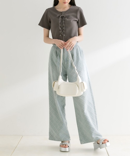 OLIVE des OLIVE（オリーブデオリーブ）の「【WEB限定】レースアップテレコトップス　1041060790（Tシャツ/カットソー・レディース・ブラック/サックスブルー/チャコールグレー/オフホワイト・FREE）」の15枚目の写真