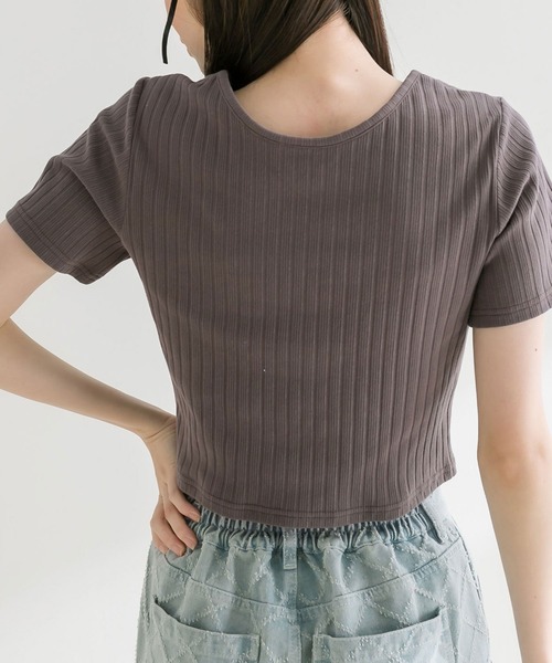 OLIVE des OLIVE（オリーブデオリーブ）の「【WEB限定】レースアップテレコトップス　1041060790（Tシャツ/カットソー・レディース・ブラック/サックスブルー/チャコールグレー/オフホワイト・FREE）」の9枚目の写真